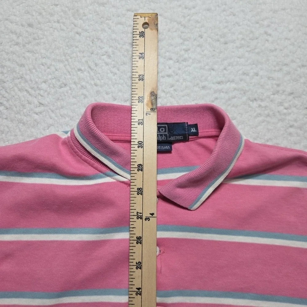 Vintage Polo Ralph Lauren Knit Polo Men's   XL Pink‎ White Striped Made In USA